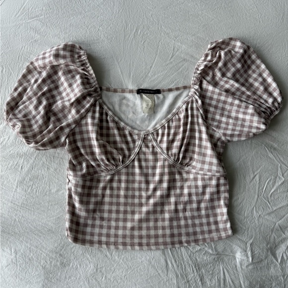 Caution To The Wind Checkered Puff Sleeve Blouse - Picture 1 of 4